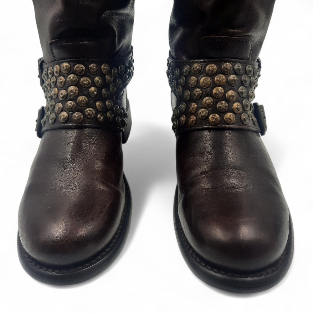 FRYE Studded Tall Dark Brown Boho Cottage Distressed Biker Grunge 8 M - Picture 2 of 16